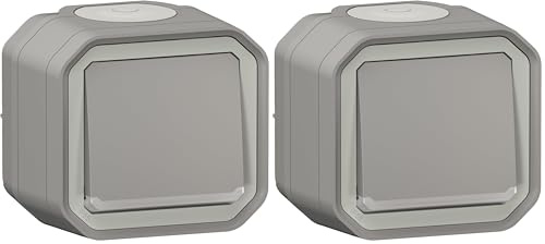 Interrupteur ou va et vient témoin LEGRAND avec voyant étanche Plexo Gris 10A 250~ IP55 IK08 livré complet pour fixation saillie (Lot de 2)