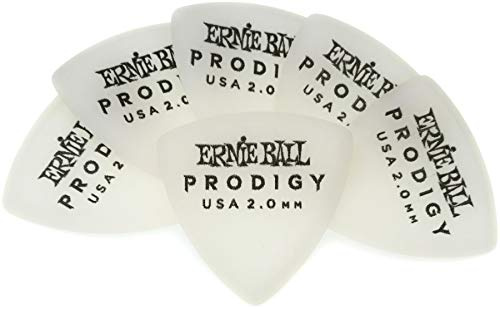 Ernie Ball 2,0 mm Shield Prodigy Plektren, 6er-Pack, Weiß