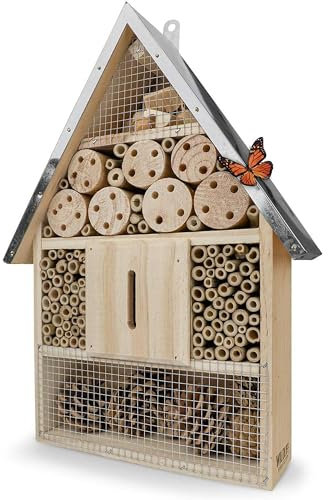 WILDLIFE FRIEND | Casa per Insetti - in Legno con Tetto in Zinco - Casetta per Api I Casetta per Farfalle, Vespe Coleotteri I Altezza 40cm I Resistente alle intemperie I Fissaggio facile e stabile