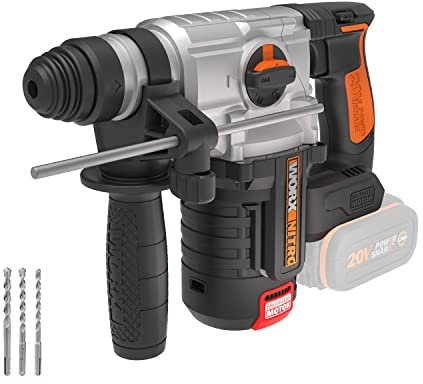 WORX Nitro - Martillo giratorio inalámbrico de 18 V (20 V máx.), PowerShare, sin escobillas, 24 mm, SDS-Plus, 3 herramientas en 1 taladro, martillo y cincel, herramienta desnuda, WX380.9