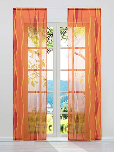 ESLIR 2er Set Flächenvorhänge Schiebegardinen Voile Gardinen mit Klettband Schiebevorhang Transparent Vorhang Wellen Muster Orange BxH 57x245cm 2 Stück