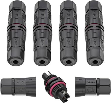 AOHUA Connettori Elettrici Impermeabili IP68 (5 Pezzi)- M15 3 Poli Scatola Derivazione Esterna per Cavi Ø4.5-7.5mm, 500V/10A, Certificato CE/ROHS/UL/SAA (AH-M15-1003Z01122)