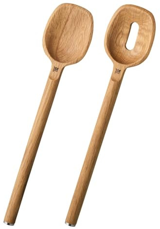 Fiskars Norden Löffel-Set, 2-teilig | Löffel mit Schlitz und Löffel ohne Schlitz, Länge: 30,3 cm, Eichenholz, 1065698