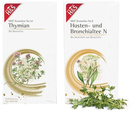 H&S Hustentee N und H&S Thymian: Tee-Bundle mit Spitzwegerich, Süßholzwurzeln, Fenchel und Thymian zur Unterstützung bei Husten, 2 x 20 Beutel