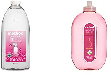 Method Antibacterial Spray Refill, All Purpose Cleaner, Wild Rhubarb, 2L & Floor Cleaner, Wild Rhubarb, 739 ml