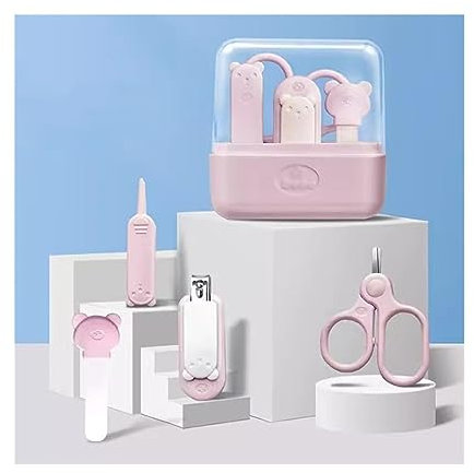 Maniküre Set Baby-Nagelset, 4-in-1-Baby-Nagelpflegeset mit transparentem, süßem Etui, Baby-Nagelknipser, Schere, Nagelfeile und Pinzette, for Neugeborene, Säuglinge, Kleinkinder und Kinder Pediküre Ki