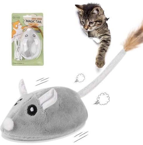 Adiwo Gatto Mouse Giocattoli Interattivi per Gatti con Topo, Giocattolo Elettrico con Coda Pelosa, Ricaricabili USB, per Interni, Animali Domestici