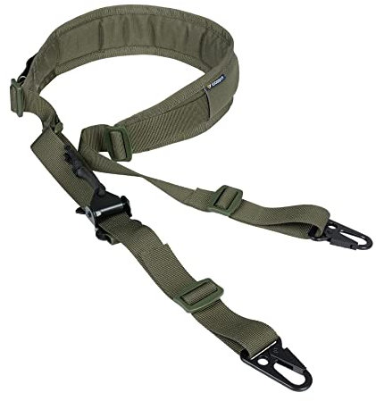 IDOGEAR Schlingen für Jagdwaffen Gewehrriemen 2-Punkt-Riemen Traditionelle Riemen mit Längeneinsteller Verdickte weiche Schulterpolster Metallhaken (Ranger Green)