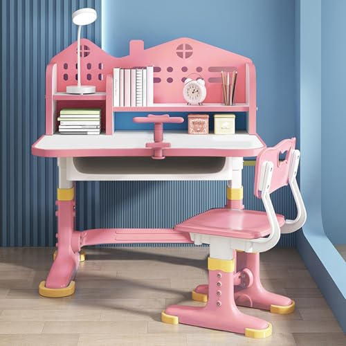 Haloppe Juego de Silla y Escritorio para Niños con Altura Ajustable, Cajón, Espacio de Almacenamiento Separado y Pedal Amplio