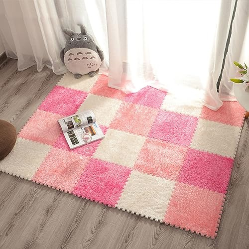 Kanduo Alfombra de espuma entrelazada Alfombras entrelazadas, cuadrados suaves, alfombras de retales de felpa de espuma, antideslizantes, lavables, esteras de escalada Moqueta antideslizante(White+pin