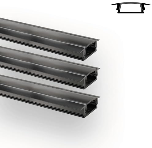 INNOVATE E-12 SLIM LED Einbauprofil 2m Schwarz 3 Stk. 17mm Diffusor Schwarz | LED Einbauprofil Aluminium für LED Streifen 2m 12mm I Kühlkörper Indirekte Beleuchtung Wohnzimmer I Alu Einbauprofil Möbel