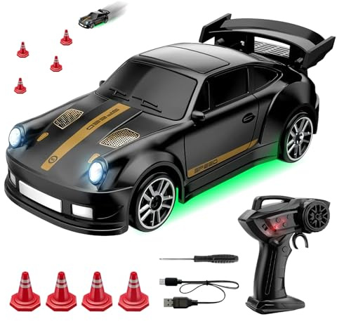 Zeyaoaea RC Drift Car, 1:64 4WD High Speed Remote Control Drift Cars With LED Light, 2.4Ghz RC Racing With Speed ​​Adjustment, Radio Controlled Cars Toys Gift For Kids Adults