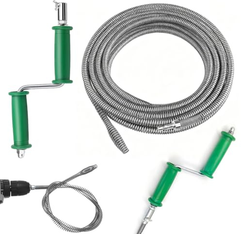 Pipe Cleaning Spiral 5 m, Diameter 10 mm Spiral Drain Pipe Cleaning Pipe Spiral with Electric and Manual Adapters Efficient Pipe Cleaner for Kitchen, Floor Drain, Toilet and Other Pipe Spiral