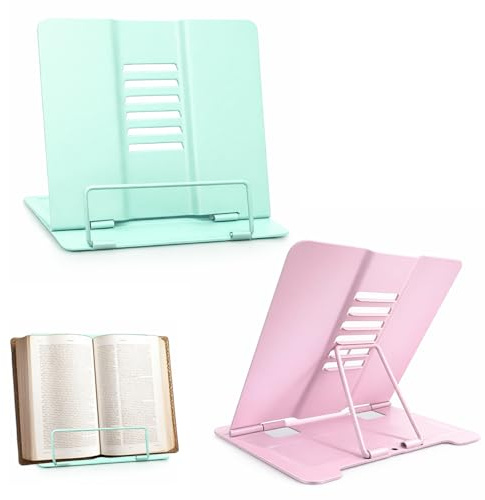 2 Piezas Atril para Libros, Atril Metálico para Libros con 6 Alturas Ajustables, 20cm x 18,8cm x 15cm Atril Estudio Multifuncional para Tableta, Música, Libro de Recetas, Cocina, Oficina