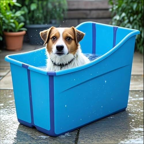 MINGYIHUI Baignoire pour Chien,Baignoire Pliable pour Chien avec Trou D'évacuation,Grande Capacité de Stockage d'eau,Convient aux Petits Chiens,aux Grands Chiens et aux Chats(Color:Bleu)