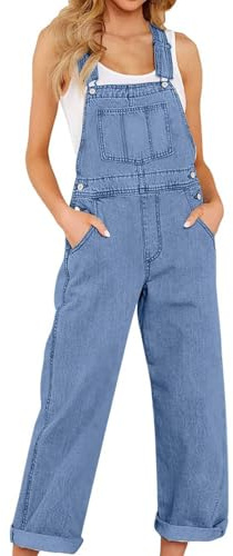 shownicer Salopette Jeans Donna Pantaloni Lunghi In Denim Con Bretella Pagliaccetti Casual Salopette Con Tasche A Azzurro S