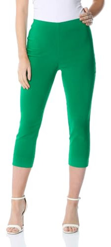 Roman Originals Cropped Trousers for Women UK Ladies Capri Leggings Summer Pants Short Crop Stretch 3/4 Length Three Quarter Pedal Pusher Clothes Elasticated Bengaline Cut Off - Emerald - Size 10