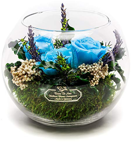 Rosen-Te-Amo Infinity Rosen blau, konservierte ewige Rosen mit Lavendel-DUFT, handgefertigt Deko-Foliage, langlebiges Blumen-Arrangement, Geschenk für Frauen Mama Freundin Oma