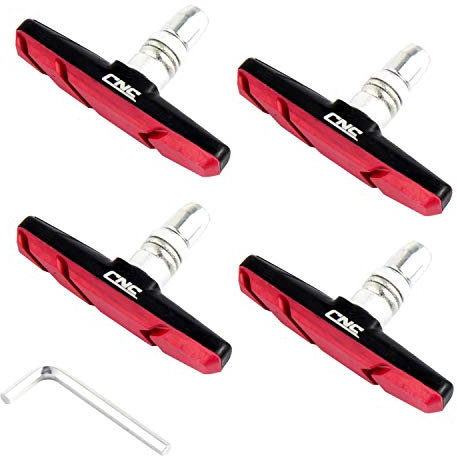 CNC V-Brake Bremsschuhe,2 Paar V Bremsen Bremsbeläge, Felgenbremse Beläge Bremsgummi,Cantilever Bremsbacken-Fahrrad Bremsblöcke,Schwarz Rot