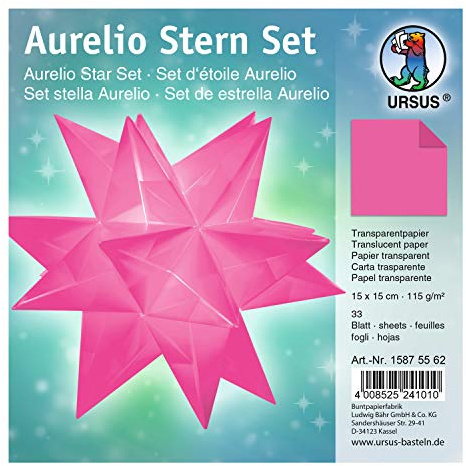 Aurelio Stern Transparentpapier uni, pink, 115 g, ca. 15 x 15 cm, 33 Blatt, beidseitig bedruckt