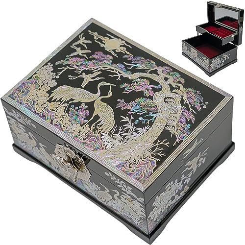February Mountain Mother of Pearl Zwei-Ebenen-Schmuckkasten - Handgemachte koreanische Kunst Dekorative Box Geschenke für Frauen