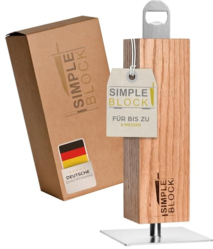 MELOX - Magnetischer Messerblock Simpleblock für 4-6 Messer inkl. Flaschenöffner - Messerblöcke massiv Holz Eiche - Magnet Messer-Halter Messerständer magnetisch - Aufbewahrungs-Block (nur Block)