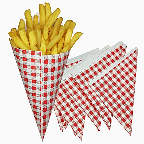 Tocnvoe - Spitztüten Papier, 100 units, Pommes Körbchen, Papierkegel, Papier Fettdicht, Pommestüten, Papiertüten, Mahlzeiten zum Mitnehmen, 21x21x30 cm