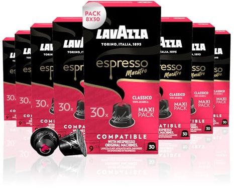 LAVAZZA - Café Capsules Espresso Mastro Classico - Compatibles Nespresso® | Intensité 9 - 100% Arabica - Notes de Céréales et Biscuits - 8 x 30 Capsules Aluminium