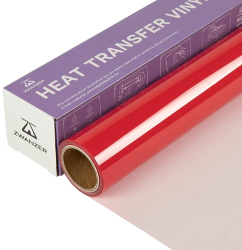 Zwanzer Plotterfolie Textil,30.5cm× 3.66m Flexfolie für Cricut und Silhouette Cameo,Verwendet in DIY-T-Shirt-Kleidung und Anderen Stoffen (Rot-b) | Flexfolie, Für alle Plotter, Für DIY-T-Shirt-Kleidung, Für andere Stoffe, Einfach zu entgittern & zu bügeln