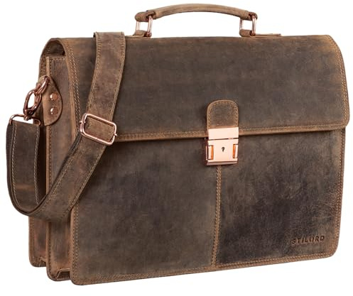 STILORD Apolonius Arbeitstasche Herren Leder Vintage Aktentasche Umhängetasche Dokumententasche A4 15,6 Zoll Laptop Tasche für Büro Business Echtleder Farbe:Calais - braun