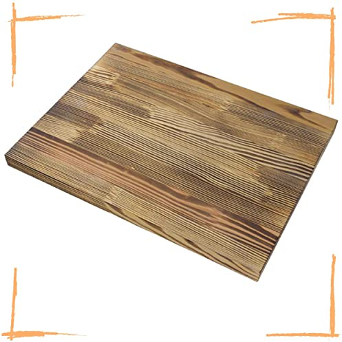 Truhenking Holzplanke Holzbohle in rustikaler geflammter Optik Deko-Bastel Holz aus Nadelholz Schnittholz Holzbrett Kistenbrett Wandregal Baumkante Kommode Abschluss (Bohlenbrett *geflammt* 50cm)