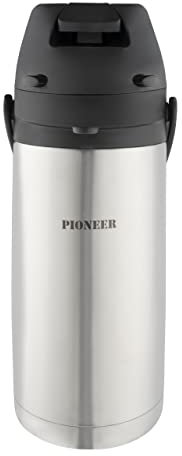 Pioneer 1.9L Stainless Steel Lever Airpot, Leakproof Flask for Hot and Cold Drinks, Easy Pump Drink Dispenser for Events
