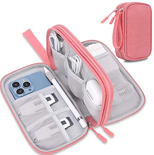 Lacdo Organizador electrónico Bolsa de Cable de Viaje Bolsa Accesorios electrónicos de tecnología Estuche de Estuche de Cargador para Cable, Cargador, teléfono, Auricular, Banco de energía, Rosado