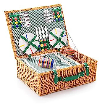 UNITED COLORS OF BENETTON. Panier Pique-Nique 4 Personnes 54 x 42 x 20 cm 4 Assiettes en céramique 17,9 x 1,7 cm. 4 fourchettes, 4 Couteaux, 4 cuillères et 4 Verres