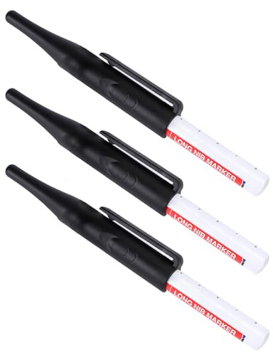 SagaSave 3 pennarelli a testa lunga con foro profondo, multifunzione, punta lunga 30 mm, per falegnameria, lavorazione del legno, fai da te, colore nero