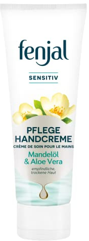 fenjal Pflege Handcreme - 75 ml - mit Mandelöl und Panthenol, schnelleinziehend, vegane Pflege, normale bis empfindliche Hände - Sensitiv