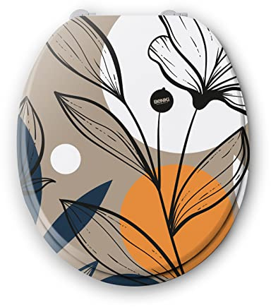 BENKI - Lunette De Toilette Art - Abattant WC Avec Frein De Chute - WC En Bois Avec Charnières En Acier Inoxydable & Ajustables - Forme Universelle