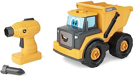 John Deere Kids Build-A-Buddy Yellow Dump Truck - 13 Piece Take Apart Toy Truck with Battery Powered Drill - Childs Farm Toy Cars - Educational STEAM Toys and STEM Toys - Plus 18 Month Old Baby Toys