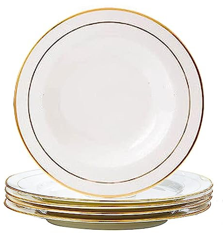 NGDECOR Piatti da Dessert in Ceramica da 8 Pollici Piatti per La Cena Piatti per Antipasti in Porcellana con Bordo in Oro Bianco Piatti per Antipasti per Dolci, Snack, Gelati, Contorni, Set di 5