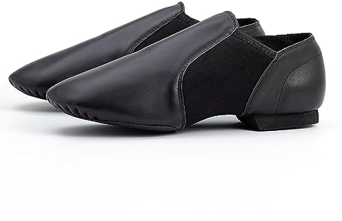 Asyusyu Dance Jazz Shoes Cowhide Leather Jazz Shoes for Women Men Adult-Black,7