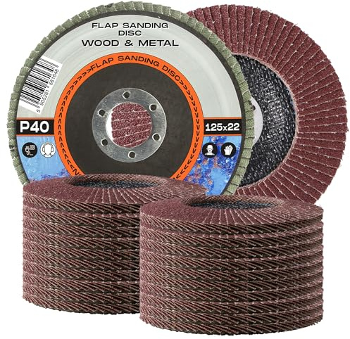 20x Dischi Lamellari 125 x 22,2 mm Grana 40 Abrasivi Lamellare Rimuovere la Ruggine Vernice Lucidare Levigare Levigare Legno Smerigliatrice Angolare Lucidatura