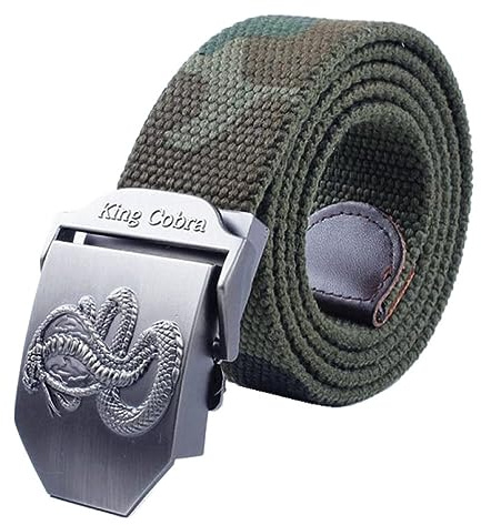 Herren-Arbeitsgürtel – Atmungsaktiver Canvas-Gürtel Aus Gurtband, Metallschnalle Mit 3D-King-Cobra-Muster, Lässige Flip-Top-Gürtelschnalle Für Damen Und Herren, Cargo-Hosengürtel Im Streetwear