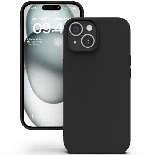 YATWIN Hülle für iPhone 15 Plus, Silikon Handyhülle mit Futter, 1mm Kamera und Displayschutz, Dünn & Leicht, Anti Kratzer Case, Schwarz