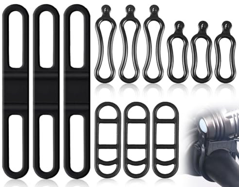 KAPSING 12 Piezas Banda de Goma de Silicona para Bicicleta, Anillos de Goma para Luces de Bicicleta, Banda elástica para luz de Bicicleta, Soporte de Goma para luz Trasera (Negro, 4 Estilos)