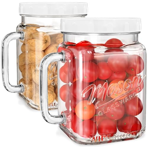 2 Pack Large Mason Jars, 74 oz Wide Mouth Glass Jar with Lid for Fridge, Glass Canisters DIY Favor Decor, Food Container for Sugar, Cookie, Flour, Pickle