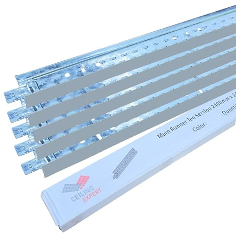 5pcs Silver Aluminium Suspended Ceiling Grid Main Tee Runner Section 2400mm x 24mm Bar Component Spares Support