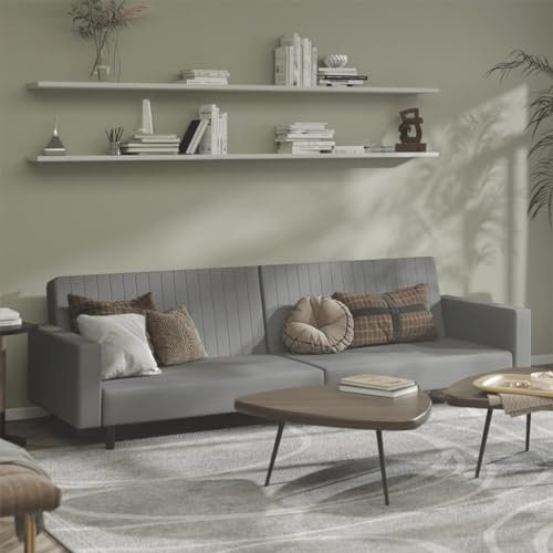 Homgoday Schlafsofa 2-Sitzer Sofa mit Schlaffunktion Bettsofa Klappsofa Bettcouch Loungesofa Sofa Couch mit Verstellbarer Rückenlehne fürs Wohnzimmer Schlafzimmer Hellgrau Samt