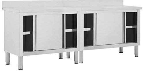 Homgoday Armadio da cucina commerciale controsoffitti da cucina Catering Mobile neutro in acciaio inox Tavolo da lavoro con spazio di archiviazione 2 unità in acciaio 240 x 50 x (95-97) cm