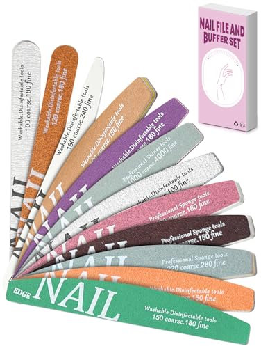 Nagelfeilen, 12 Stück Profi Nagelfeile Set und Nagelpolierblöcke für Naturnägel, Schmirgelbretter für Nägel, Nagelfeilen für Acryl- und Gelnägel