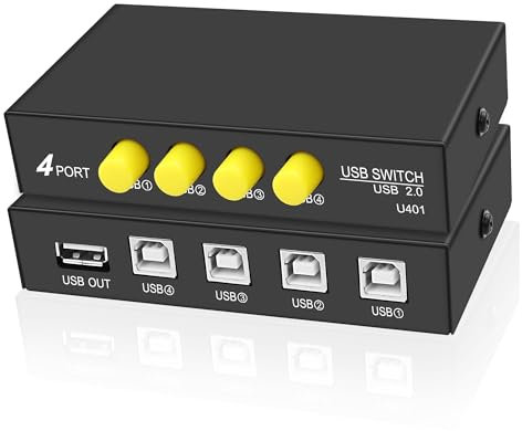 XMSJSIY Adattatore USB B 4 in 1 Out - Interruttore manuale a 4 porte per la condivisione di stampanti e dispositivi USB 2.0 - Selettore Hub per tastiera